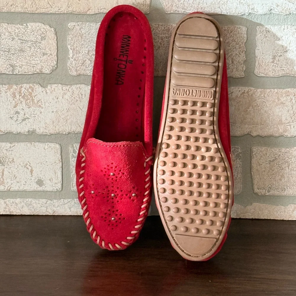 Red Suede Moccasin Clog with Beaded Accents - Picture 4 of 4
